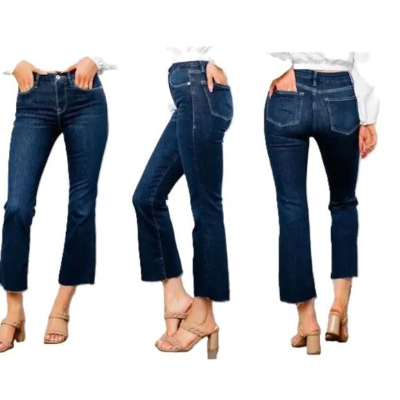 FRAME EUC Size 26 26" Inseam Le Crop Mini Boot Sanctuary Dark Wash Raw Hem - Picture 1 of 16